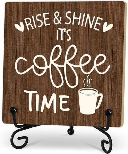 Coffee Desk Decor Sign, Coffee Time Sign With Stand For Farmhouse Home Kitchen Table, Wine Sign For Farmhouse Home Kitchen Bar Shelf Table, Gifts For Family Friend Coworker-10