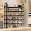 5 Tier Shoe Rack for Closet Shoe Organizer with 5 Hooks, Long Shoe Shelf Storage for Shoe and Boot Stackable Free Standing Shoe Rack for Entryway, Garage, Small Spaces, Dorm, Black