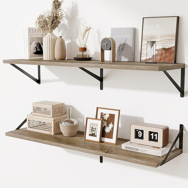 Floating Shelves for Wall,40" Wall Mounted Shelves Set of 2,Long Wood Floating Shelves,Hanging Wide Display & Storage Shelf with Metal Brackets for Bathroom,Bedroom,Kitchen,Living Room,Grey