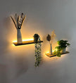 Floating Shelves for Wall Decor Wood Wall Mounted Shelves with LED Lights Set of 2, Sturdy Rustic Wood Shelves Farmhouse Shelf Hanging for Bathroom, Bedroom, Living Room, Kitchen (Battery powwer)