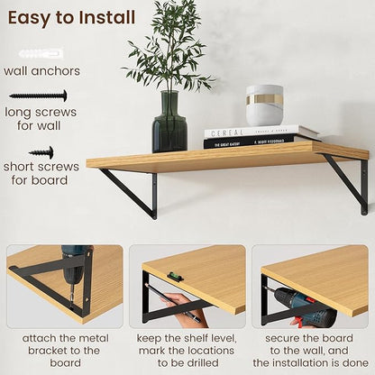 Axeman Deep Floating Shelves - 30 Inch Floating Shelves Set of 2-12 Inch Deep Oak Wall Shelves for Living Room Bathroom Kitchen