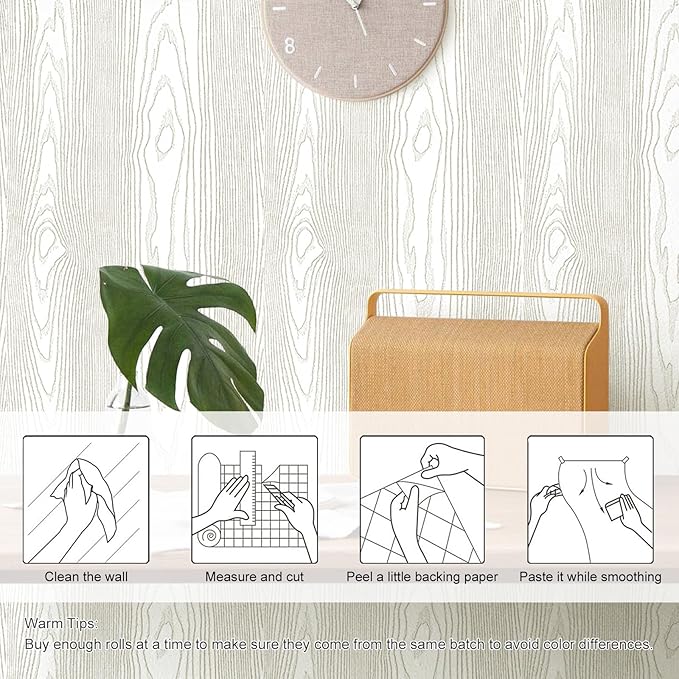 Yun-aeon Light White and Silver Wood Contact Paper 17.3"x120" Rustic Wooden Peel and Stick Wallpaper Removable Self-Adhesive Wallpaper Wood Grain Contact Paper for Countertops Cabinets
