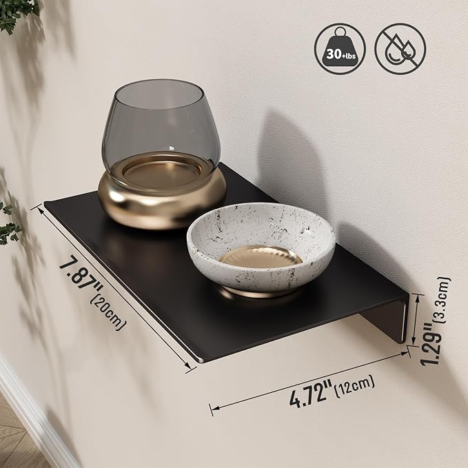 Danpoo Small Floating Shelf for Wall Storage, Mini Display Shelf for Collectibles, Metal Wall Shelf for Bathroom/Living Room/Kitchen/Bedroom(Black, 8