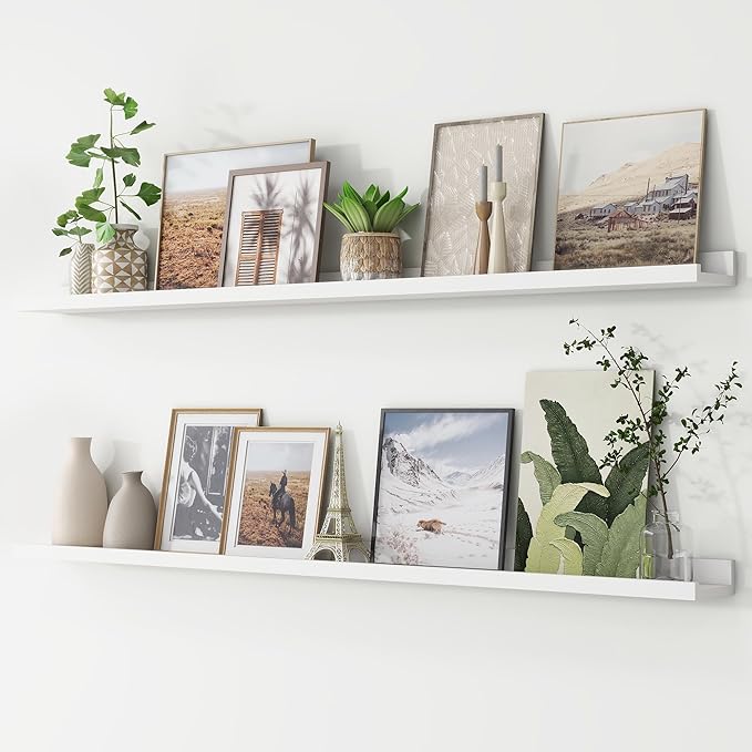 Picture Ledge Shelf, Floating Shelves Set of 2, 56 Inches Long Large Nursery Book Shelves for Toys Storage, Kids Bookshelf Wall Mounted for Living Room Bedroom Decor Books Photo Frames, White
