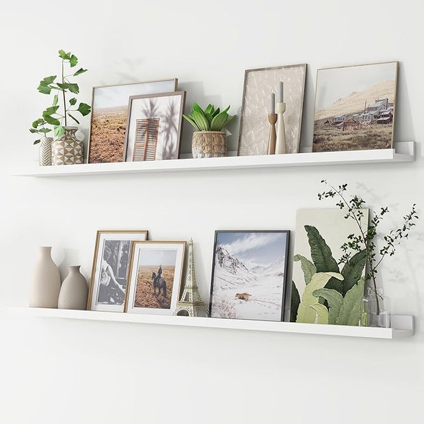 Picture Ledge Shelf, Floating Shelves Set of 2, 56 Inches Long Large Nursery Book Shelves for Toys Storage, Kids Bookshelf Wall Mounted for Living Room Bedroom Decor Books Photo Frames, White