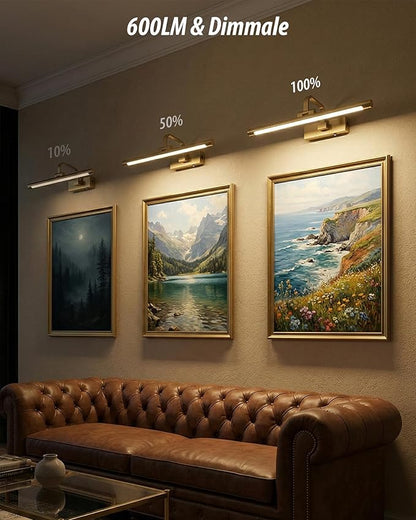 URSOLA 16“ Picture Lights for Wall, Brass Battery Operated Picture Frame Light, Dimmable LED Light Over Picture Frame with 3 CCT, Display for Gallery, Living Room, Bedroom, Hallway