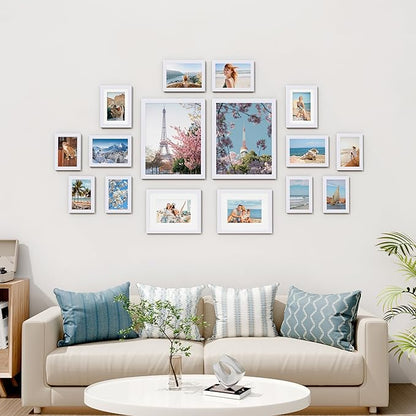 Vittanly Picture Frames Set of 16, Gallery Wall Frame Set with 2Pcs 11x14, 2Pcs 8x10, 6Pcs 5x7 and 6Pcs 4x6 Photo Frames, Picture Frames Collage Wall Decor for Wall or Tabletop Display, White