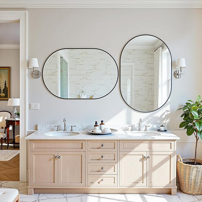 Antok Wall Mirror, 24"x36" Bathroom Vanity Mirror, Anti-Rust HD Tempered Glass, Wall Mounted Mirrors for Living Room, Entryway, Black Frame, Oval