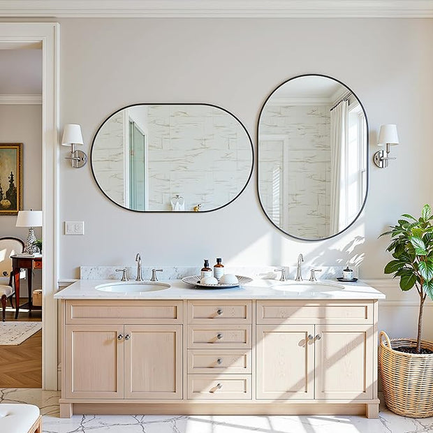 Antok Wall Mirror, 24"x36" Bathroom Vanity Mirror, Anti-Rust HD Tempered Glass, Wall Mounted Mirrors for Living Room, Entryway, Black Frame, Oval
