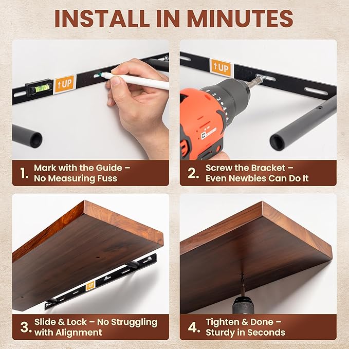 Teak Floating Shelves Set of 2-36 Inch Natural Waterproof Wood Wall Shelves with Invisible Brackets for Bathroom, Kitchen, Balcony - Solid Teak Wood Shelving, Water-Resistant Wall Decor