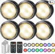 LED Puck Lights with Remote Battery Operated Under Cabinet Lighting Wireless Stick on Lights Color Changing Timer Tap Lights for Cabinets Shelves Closets Display Case - 6Pack Black