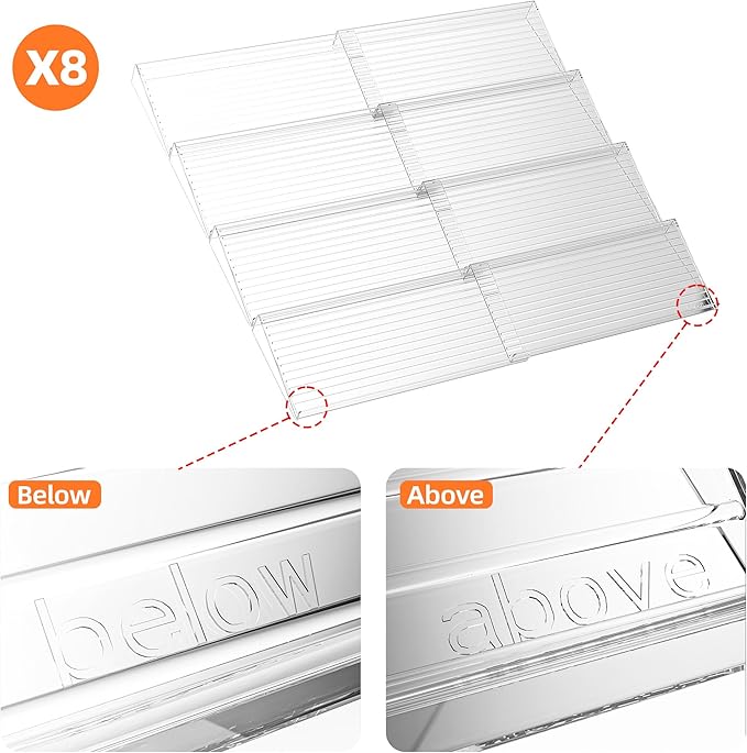 MUDEELA Clear Spice Drawer Organizer, 4 Tier- 2 Set (8 Packs) Spice Rack for Drawer, Expandable From 11