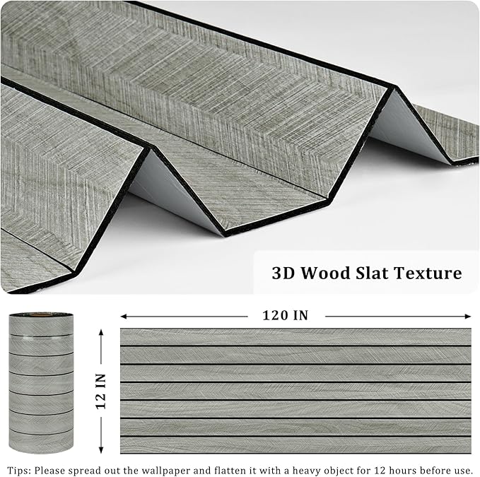 Grey Wood Wall Slat Panels Peel and Stick 3D Fluted Wood Panels for Interior Wall Decor 120
