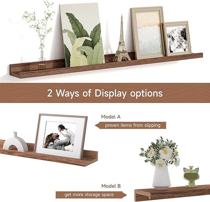 Fun Memories Picture Ledge Shelf for Wall, Floating Shelves Set of 4, 36 Inch Long Nursery Book Shelves for Toys Storage, Kids Bookshelf Wall Mounted for Books Photo Frames, Walnut