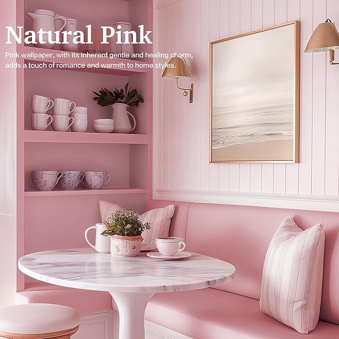 Dimoon 17.7''x236'' Peel and Stick Wallpaper Pink Contact Paper for New Environmentally Friendly Materials Thickening Upgrade Embossed Renter Friendly Wall Paper Modern Vinyl Wrap Countertop Bedroom