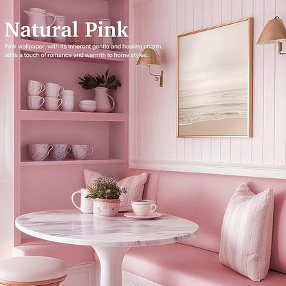 Dimoon 17.7''x393'' Peel and Stick Wallpaper Pink Contact Paper for New Environmentally Friendly Materials Thickening Upgrade Embossed Renter Friendly Wall Paper Modern Vinyl Wrap Countertop Bedroom