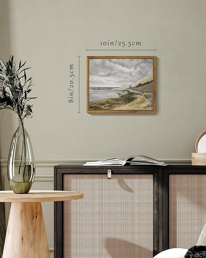 SHENIFY Coastal Framed Canvas Wall Art Vintage Landscape Seascape Classic Hallway Kitchen Office Decor - 8x10in Natural Framed