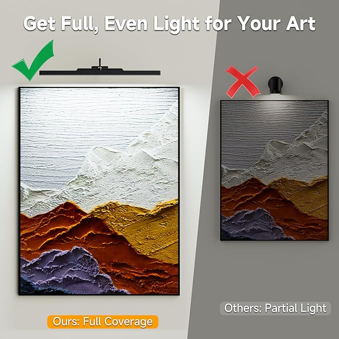Gallery Picture Light Black,6000mAh Wireless Artwork Lighting,Rechargeable Battery Powered Remote Dimmable LED for Painting Display(24 in, 4 Pack)