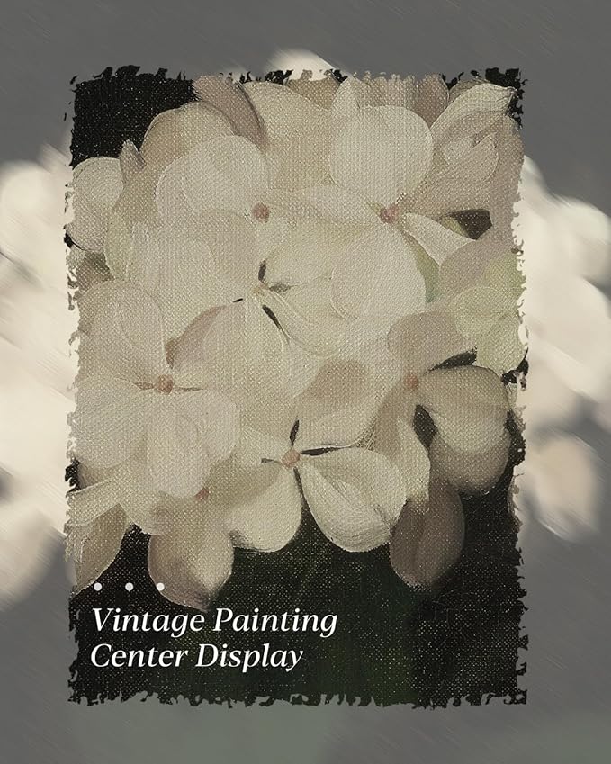 HUARCEY Gold Framed Vintage Wall Art for Living Room, Flowers Painting Canvas Print Shelf Decor for Kitchen, Aesthetic Bedroom Wall Art, Christmas Gifts for Friends or Family (White Hydrangea 24