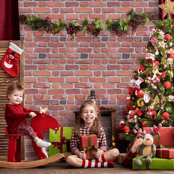 Abyssaly Brick Peel and Stick Wallpaper - Red Brown Brick Wrapping Paper Contact Paper - Faux Stone Wallpaper for Fireplace Kitchen Party Decoration 17.5