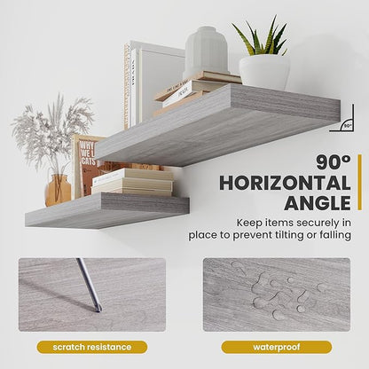 36 Inch Floating Shelves, 9.3" Deep Floating Shelf Wall Mounted, 36" Wall Shelves, Rustic Deep Bookshelf, Large Display Shelves & Storage Shelves for Bedroom, Living Room, Gray, Set of 2