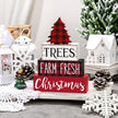 Marsui 4 Pcs Christmas Wooden Tabletop Decor Neutral Christmas Decor Rustic xmas Tree Block Sign Buffalo Plaid Table Centerpiece for Home Office Desk Tiered Tray Farmhouse Decorations
