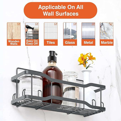 Shower Caddy Bathroom Shelves, The Athena Silken 4 Set, 40LB Capacity, Adhesive Tape - No Drill - Rustproof -Gorgeous Powder Coated 304 Stainless Steel Shower Organizer for kitchen & Home Decor - Grey