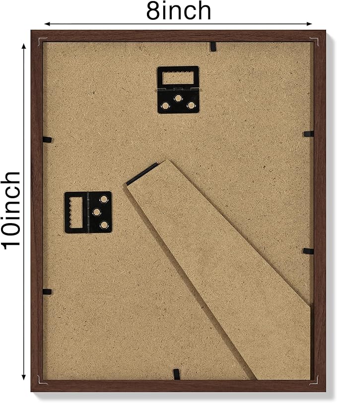 Vittanly 8x10 Picture Frame Set of 4, Display Pictures 5x7 with Mat or 8x10 without Mat, Engineered Wood with Shatter Resistant Plexiglass, Wall Gallery Photo Frames for Wall or Tabletop, Brown