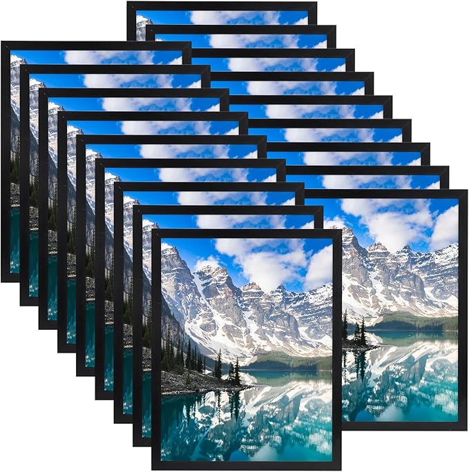 Hoikwo 18 Packs 8.5x11 Black Multi Plastic Picture Frames Set with Plastic Cover, Certificate Frames for Document Diploma Award, Light Weight Bulk 8.5 by 11 Frames Pack for Wall Hanging and Table