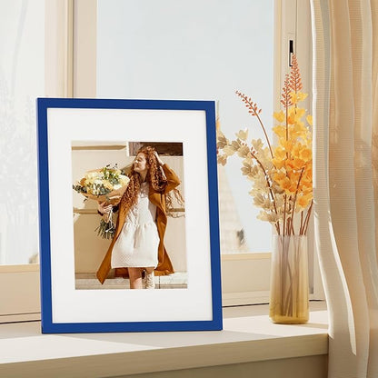 Vittanly 11x14 Picture Frames Set of 4, Display Pictures 8x10 with Mat or 11x14 without Mat, Gallery Wall Frame Set for Wall or Tabletop, Engineered Wood with Shatter Resistant Plexiglass, Royal Blue