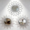 Boho Sunburst Wall Mirror Set of 3, 12 Inch Round Antique & Modern Metal Wall Art, Hanging Over The Door Mirrors for Wall Decor in Living Room, Bedroom, Bathroom, Entryway（Sliver）