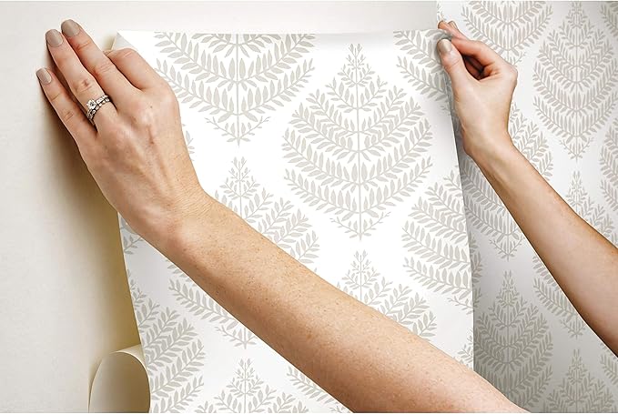 RoomMates RMK11512WP Hygge Fern Damask Taupe Peel and Stick Wallpaper, Roll