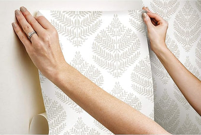 RoomMates RMK11512WP Hygge Fern Damask Taupe Peel and Stick Wallpaper, Roll