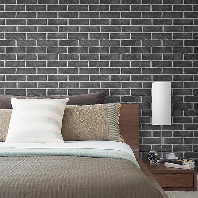 HeloHo 17.7" X 394" Grey Brick Wallpaper Peel and Stick Self-Adhesive Removable 3D Textured Wall Paper for Kitchen Backsplash Living Room Bedroom Decor
