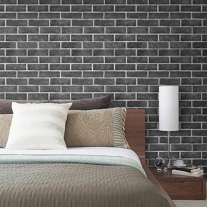 HeloHo 17.7" X 394" Grey Brick Wallpaper Peel and Stick Self-Adhesive Removable 3D Textured Wall Paper for Kitchen Backsplash Living Room Bedroom Decor