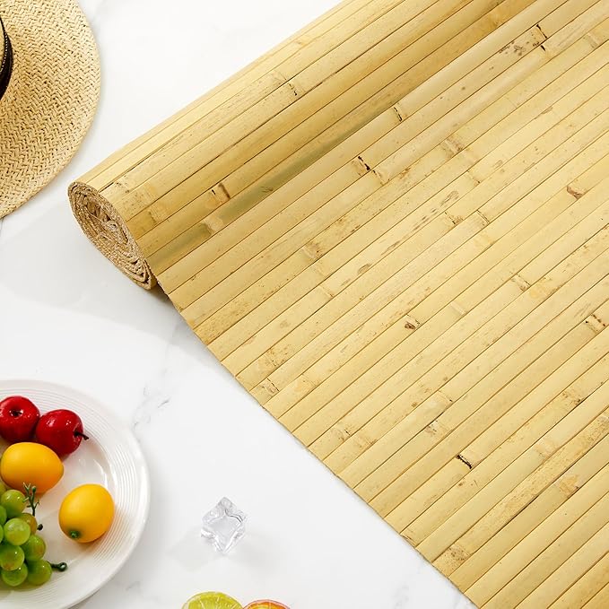 Juexica 2 Pcs Natural Bamboo Wall Panel for Interior Wall 48''x96'' Bamboo Covering Renewable Pole Wainscoting Room Divider Wrap Decor for Bedroom Living Room Kitchen Island Office (Natural)