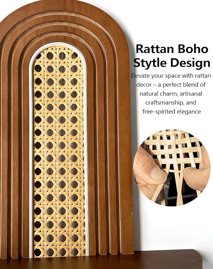 Floating Shelves for Wall,Boho Home Wall Decor,2-Tier Rattan Plant Shelf,Mid Century Hanging Small Decorative Shelf,Natural Wood Shelves for Living Room,Bedroom,House,Office,1-Pack (Walnut)