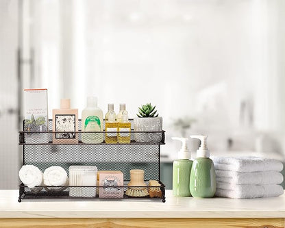CAXXA 2 PK 2 Tier Mesh Kitchen Counter-top or Wall Mount Spice Rack Jars Storage Organizer, Bronze