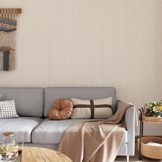 CRE8TIVE Large Size 24"x354" Cream White Grasscloth Peel and Stick Wallpaper Textured Grass Cloth Wallpaper Removable Self Adhesive Linen Fabric Wall Paper Vinyl Contact Paper for Cabinets Shelves