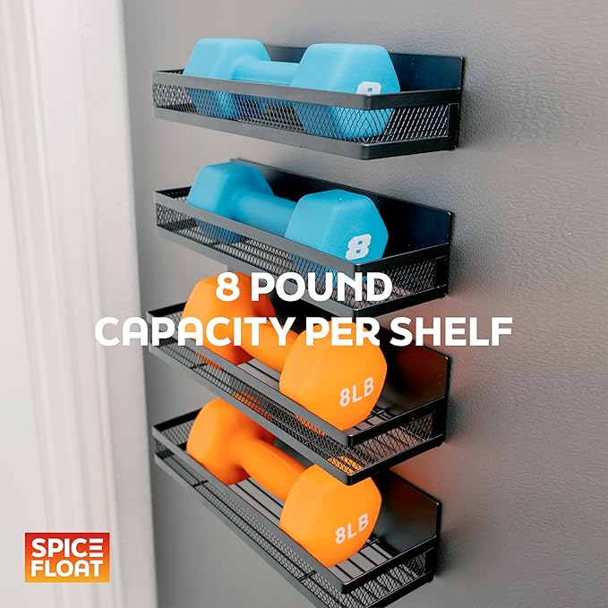 SPICE FLOAT Magnetic Spice Organizer Racks - 4 Premium Metal Racks + 1 Hanging Hook Bar Kitchen Shelf - Seasoning Organizer For Kitchen Appliances (3.94