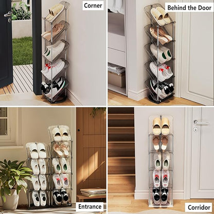 Sloping Narrow Shoe Rack 5 Tiers - Free Standing Vertical Shoes Racks for Small Spaces and Corner, Shoe Storage Organizer for Entryway, Tall Slim Shoe Shelf Cabinet for Shoes and Boots
