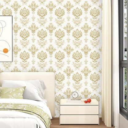 Vintage Symmetry Wallpaper Peel and Stick Beige Floral Wall Paper Boho 17.5" x 118" Contact Paper Self Adhesive Vinyl Waterproof Removable for Kitchen Bathroom Shelves Cabinet Drawer Table Decor