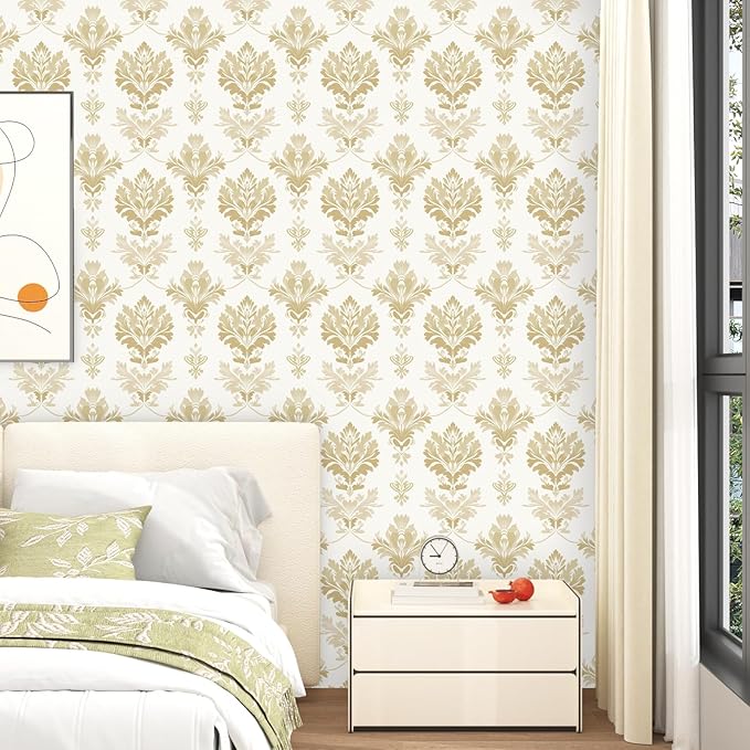 Vintage Symmetry Wallpaper Peel and Stick Beige Floral Wall Paper Boho 17.5