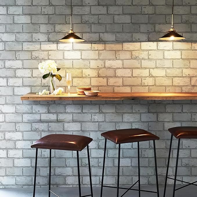 JiffDiff Brick Wallpaper Peel and Stick, Removable Vintage Self Adhesive Wallpaper Renter Friendly Textured Stick on Wallpaper Contact Paper （17.3