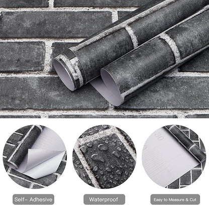 HeloHo 196.8"X17.7" Grey Brick Wallpaper Peel and Stick Self-Adhesive Removable 3D Textured Wall Paper for Kitchen Backsplash Living Room Bedroom Decor