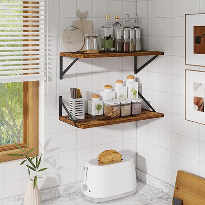 Deep Floating Shelves,24" Wx10 D Floating Shelf for Wall Set of 2,Hanging Storage Shelf with Metal Brackets,Wide Display Wall Shelves for Living Room,Bedroom,Bathroom,Kitchen,Rustic Brown