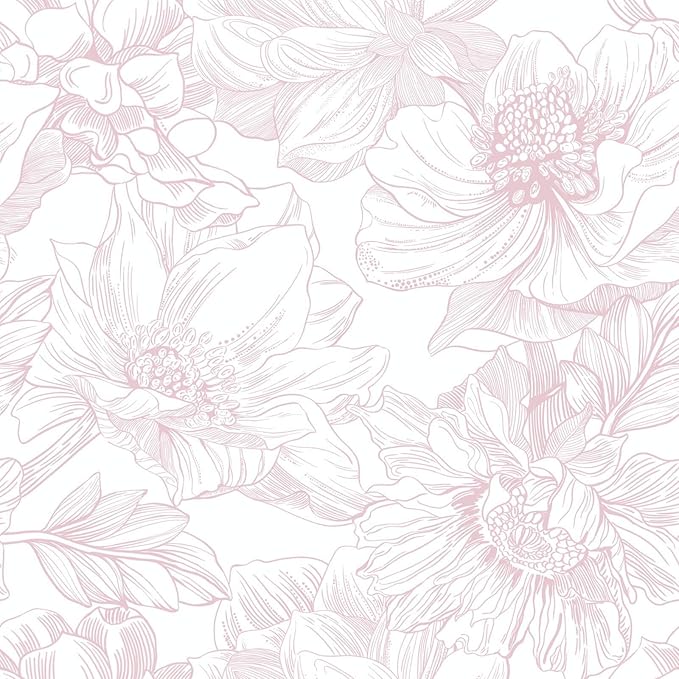 Ismoon Large Floral Peel and Stick Wallpaper Boho White/Pink Contact Paper 17.3inx16.3ft Removable Self Adhesive Bedroom Cabinet Mural Wall Decor Vinyl Roll