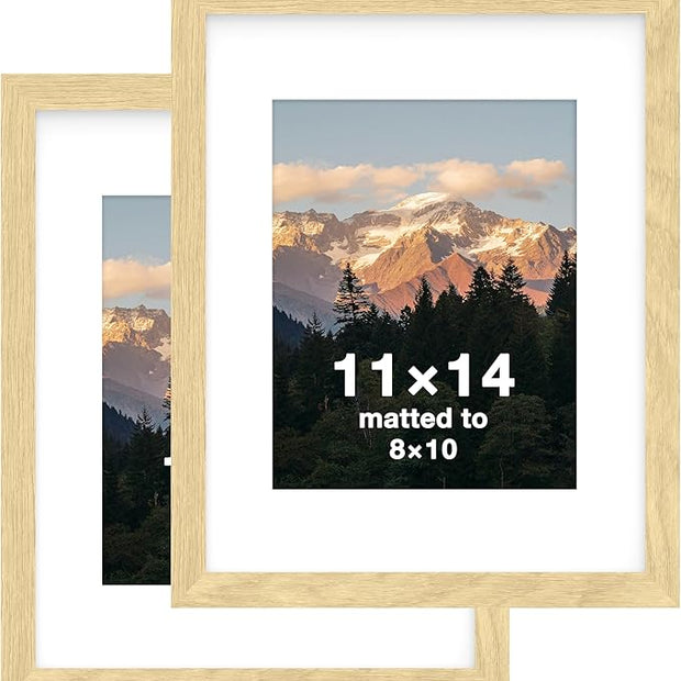 FrameWorks 2-Pack, 11x14 Matted to 8x10 Picture Frame, Natural Oak – Classic Wooden Photo Frame with Tempered Glass, Modern Matte Finish for Prints, Posters, Certificates & Wall Decor – Gallery-Ready