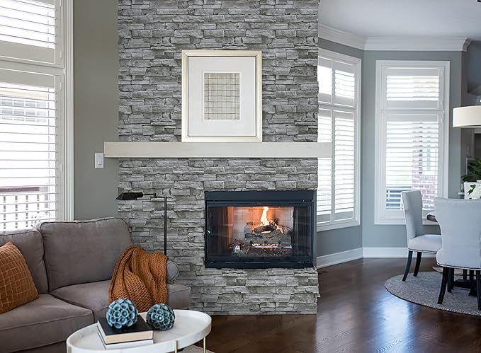 Timeet 17.7" x 393" 3D Grey Stone Wallpaper Peel and Stick Brick Self Adhesive Wall Paper Removable Waterproof Contact Paper for Bedroom Living Room Decor Vinyl Film Roll