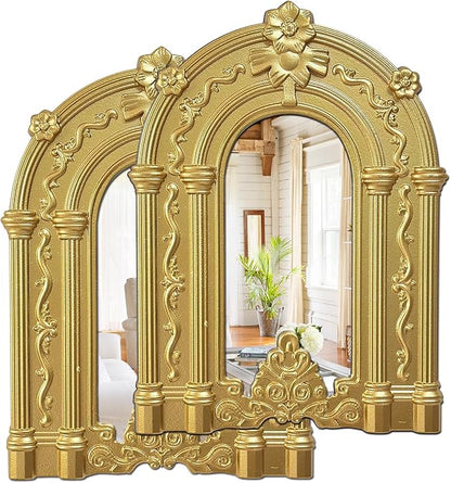 ZEXUIRU 2PCS Arched Window Wall Mirror,Rustic Farmhouse Home Decor, Wood Framed Accent Mirror for Living Room,Bathroom,Bedroom,Kitchen,14.5x10.6 Inches